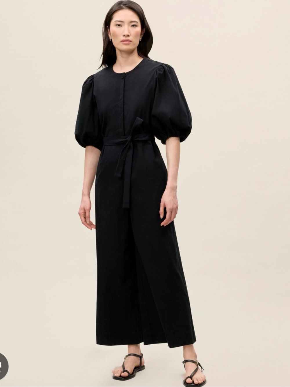 NWT Rebecca Taylor Black Lightweight Cotton Poplin Trench Puff Sleeve Jumpsuit